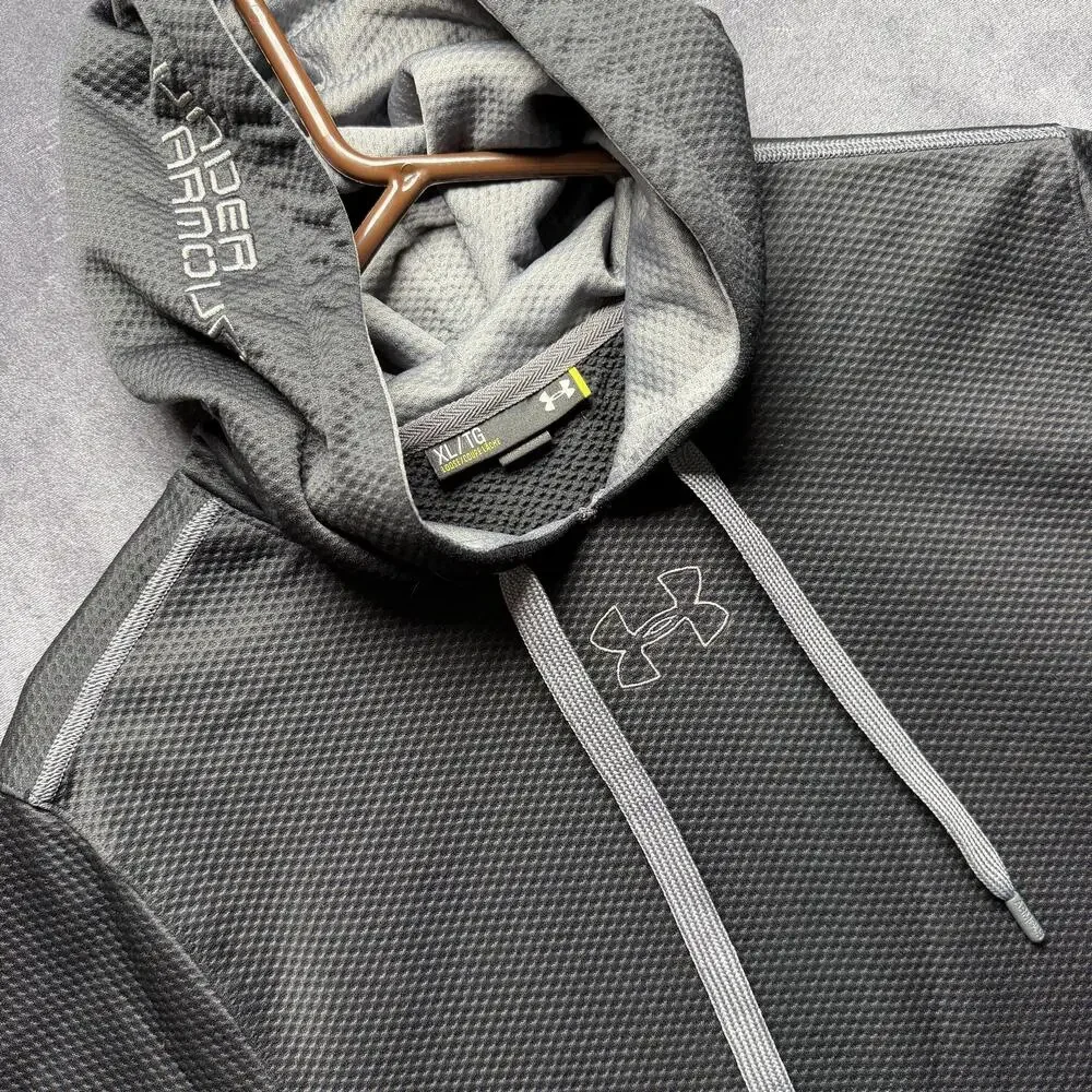 Under Armour Hoodie Mens XL Gray Textured Pullover Logo Athletic Sweatshirt